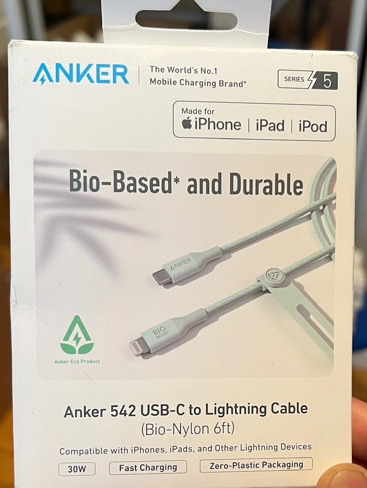 Anker 542 USB-C to Lightn-ing Cable (Bio-Nylon 6ft) FOR iPhone iPad - Green - Image 1 of 1