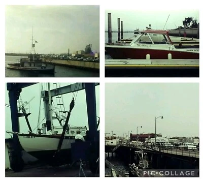 8 Vintage 1965 Photo Slide SANTA MONICA PIER Harbor Patrol Boats Tugboat Cranes  - Image 1 of 4
