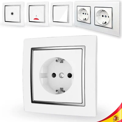 Base de Pared Enchufe Toma Corriente Schuko Interruptor Antena Seguridad Cromado - Imagen 1 de 3