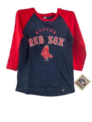 Majestic Youth Boston Red Sox Tri-Blend Raglan 3/4 Sleeve Shirt Red/Navy Medium - Image 1 of 4