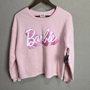 Girl XXL 18 BARBIE SWEATSHIRT Baby Pink Big Logo Youth Size 2XL Short Loose - Picture 1 of 9