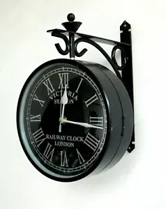 Double Side Hanging Metal Railway Station Vintage Platform 10" Wall Clock - Picture 1 of 8