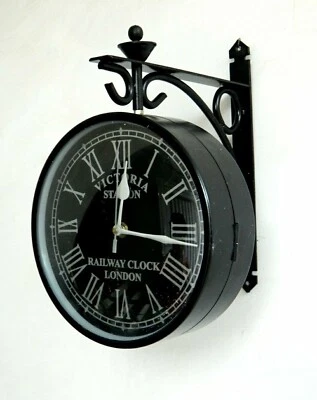 Double Side Hanging Metal Railway Station Vintage Platform 12" Wall Clock - Image 1 of 4
