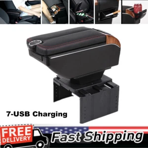 7USB Dual Opening Center Console Armrest Box Car SUV Storage Cup Holder US STOCK - Bild 1 von 12