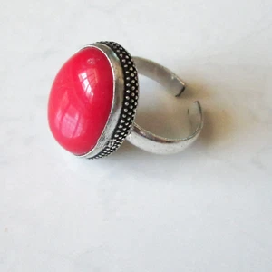 Handmade genuine red coral silver overlay unisex adjustable Queen ring jewelr - Picture 1 of 8