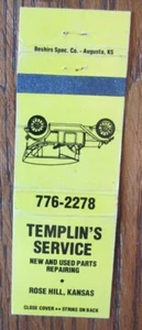 ROSE HILL, KANSAS: TEMPLIN'S AUTOMOTIVE SERVICE MATCHBOOK COVER -E - Imagen 1 de 1