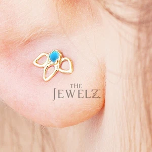 14K Gold 0,25 ct Türkis Edelstein Floral Ohrstecker - zum Verschenken - Bild 1 von 4