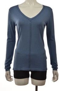 Gerard Darel Women Sweater Size 1 Blue Solid V Neck Long Sleeve Top Shirt Casual - Picture 1 of 5
