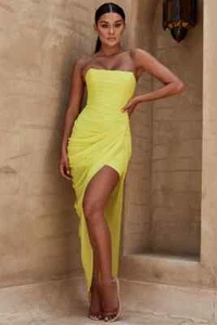Neu mit Etikett House of CB London PALOMA drapiert NEONGELB Chiffon KORSETT KLEID GRÖSSE M 6-8 - Bild 1 von 5