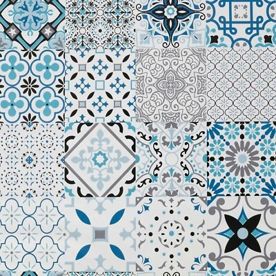 Wachstuchtischdecke PVC Squares Blue Fliesenmuster blau türkis1,4m Br. Meterware - Bild 1 von 2