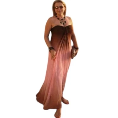 A Pea In The Pod Pink Brown Ombre Silk Strapless Maxi Dress Maternity Size L - Image 1 of 4