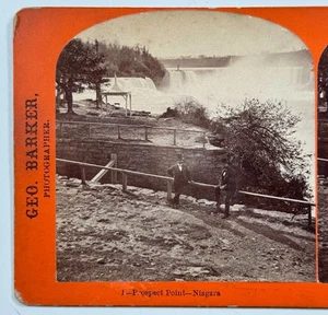Prospect Point — Niagara Vintage Stereoview Karte Männer entspannen auf Holzzaun - Bild 1 von 4