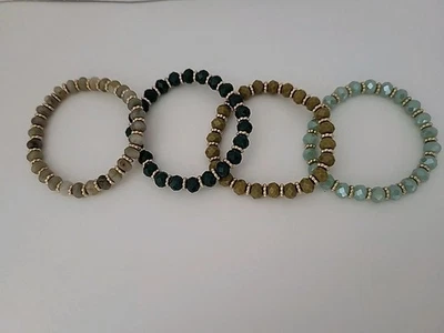 Park Lane Set Of 4 Stretch Bracelets Green, Tan And Goldtone Beads - Image 1 of 4