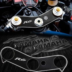 Handle Bar Yoke Cover Black/Chrome+6" Logo+Emblem Sticker for 06-16 YZF R6 YZFR6 - Picture 1 of 9