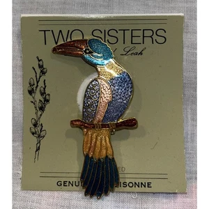 2 1/2" Original Cloisonné Papagei Brosche Anstecknadel von zwei Schwestern nie getragen Nachlassverkauf - Bild 1 von 6
