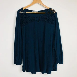 Absolutely Fabulous Women's Knit Long Sleeve Top Lace Detail Solid Blue Shirt 2X - Picture 1 of 5