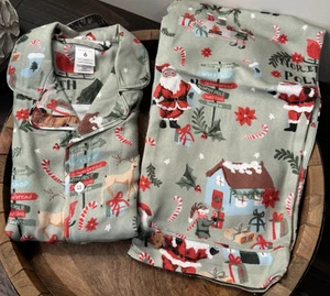 NEW Pottery Barn Kids Candy Cane Village FLANNEL Pajama Set KIDS SIZE 6 - Picture 1 of 7