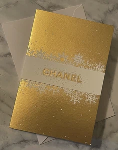 CHANEL Copo de Nieve Blanco y Dorado Vacaciones Cuaderno Papelería + Sobre NUEVO - Imagen 1 de 5