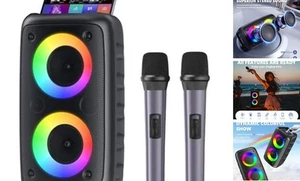 Karaoke Machine, Portable Bluetooth Speaker with 2 Wireless Karaoke - Picture 1 of 7