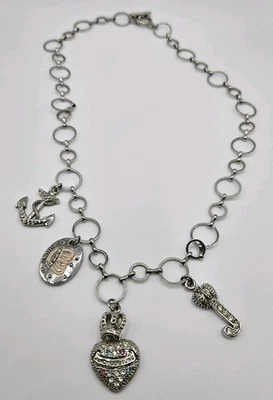 Juicy Couture Silvertone Charm Rhinestone NECKLACE - Image 1 of 4