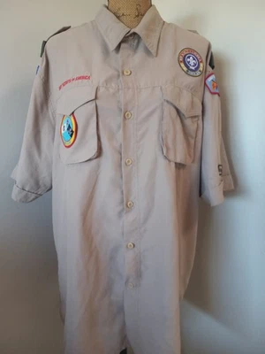 Boy Scouts of America BSA Mens XL Uniform Shirt Tan Vented Poly Microfiber - Image 1 of 4