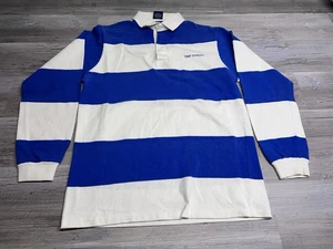 Vintage 90s Gant Rugger Blue Striped Long Sleeve Rugby Polo Shirt Mens Sz L USA - Picture 1 of 8