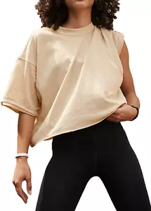 Women'S Summer Short Sleeve Crop Tops Casual Basic Cotton Athletic Yoga Running - Picture 1 of 12