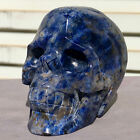 2,22 lbn Cristal de quartz rayé bleu naturel pierre sculptée à la main crâne Reiki guérison