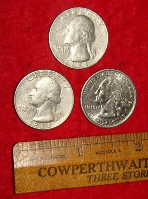 3 monedas raras de error de cuarto de Washington de Estados Unidos sin crestas de borde/caña 1984 1986 Foto 1 de 3