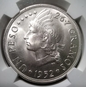 1952 Dominican Republic One Peso Coin - NGC MS64 - Picture 1 of 6