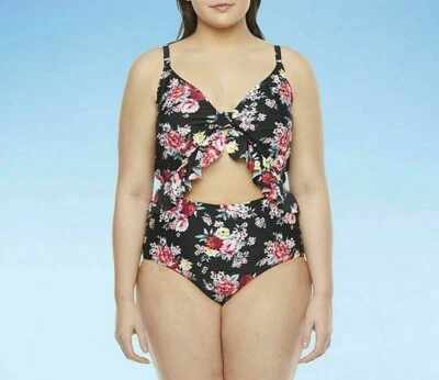 Nuevo con etiquetas Traje de baño Decree negro floral de una pieza 1X Foto 1 de 4