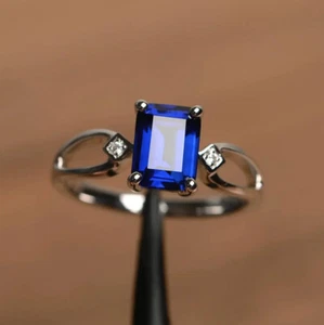 Anillo de compromiso diamante esmeralda azul zafiro de 3,50 quilates anillo de aniversario acabado oro blanco - Imagen 1 de 6