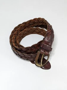 Vintage Size 38 Woven Braided Belt Brown Leather, Made in Uruguay 90s Y2K - Picture 1 of 9