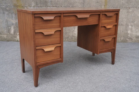 Mid Century Modern Johnson Carper Walnut, Bent Plywood, & Formica Knee Hole Writ Cover