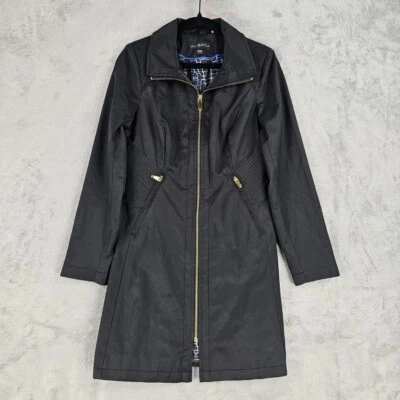 Via Spiga Jacket Womens PXS Black Full Zip Long Collared Microfiber Rain Coat - Image 1 of 4
