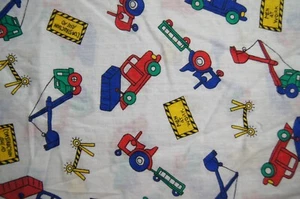 7+ Yards Construction Trucks on White Cotton Textured Fabric 266" X 44" - Picture 1 of 2