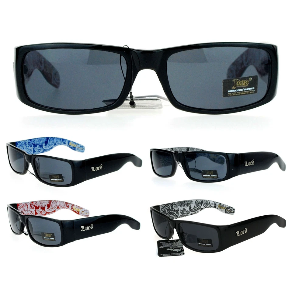 Locs Bandana Print Arm Mad Dog Narrow Rectangular Cholo Gangster Sunglasses - Image 1 of 1