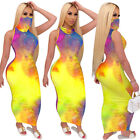 Womens Casual Turtleneck Pull-Up Face Mask Tie-Dye Pattern Bodycon Dress #L20 MG