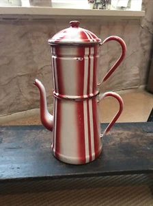 2 HANDLES. REDDISH-WHITE STRIPE cafetierre french enamelware coffee biggin. - Picture 1 of 10