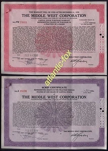 1936 USA THE MIDDLE WEST CORPORATION - DELAWARE Scrip Certificates - Picture 1 of 1