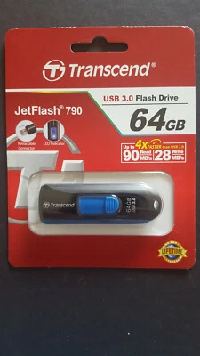 Transcend 64GB JetFlash 790 USB 3.0 Flash Drive-Black, Blue  - Image 1 of 2