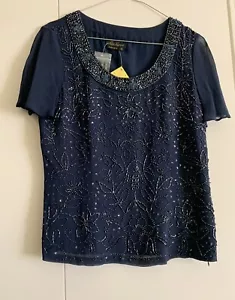 Blusa Luisa Spagnoli Seta 100% Blu T shirt Maglia paillettes Tg S - Foto 1 di 9