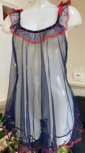 Agent Provocateur midnight babydoll nightie L belt & dotty ruffles NEW - Picture 1 of 7