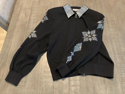 Cárdigan Chaqueta Bomber St John Vintage Tejido Negro Con Diseño Plateado Talla Grande Foto 1 de 4