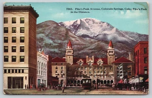 Colorado Springs CO Colorado - Pike's Peak Av with Trolley - Postcard c1915 - Picture 1 of 2