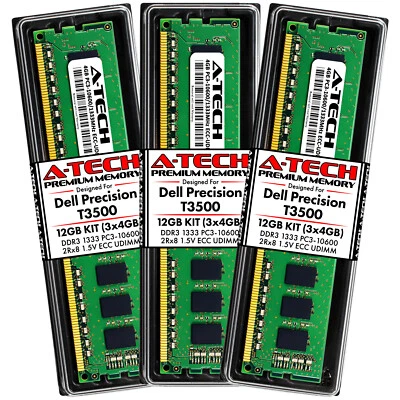 12GB 3x 4GB PC3-10600E ECC UDIMM Dell Precision T3500 Memory RAM - Image 1 of 3
