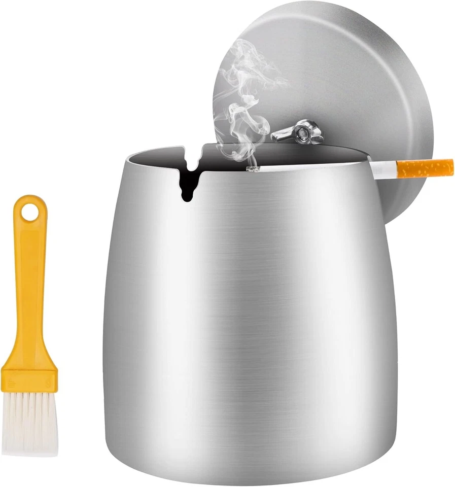 Aschenbecher mit Deckel Edelstahl Outdoor Windgeschützt Balkon Wind Außen C394 - Bild 1 von 4