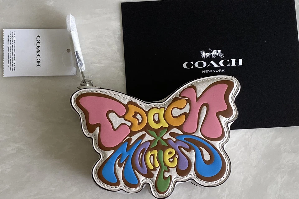 Coach X Lil Nas Leather Butterfly Coin Case in Silver / Chalk Multi CK532