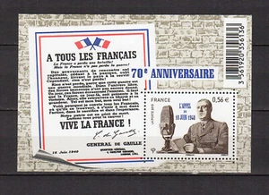 France 2010 Appel du 18 juin C. De Gaulle Y&T F4493 feuillet timbre MNH /ALF1 - Picture 1 of 1