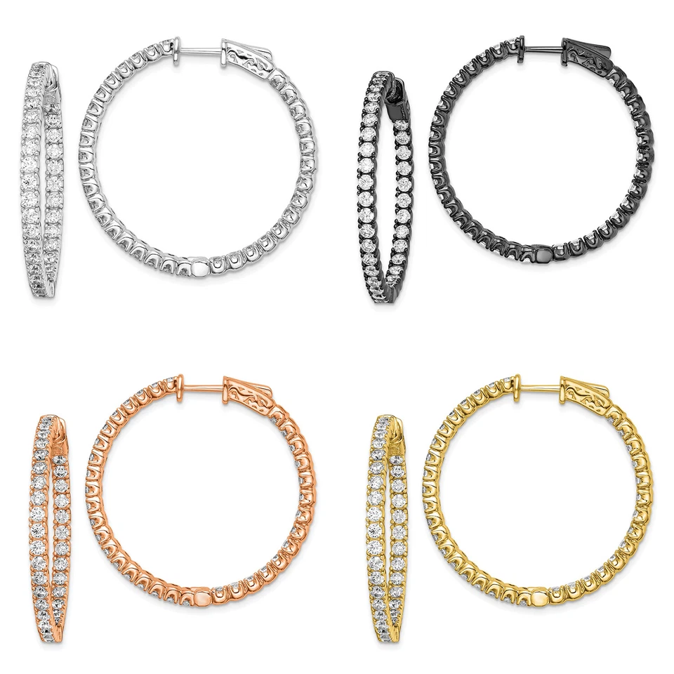 Argento Sterling 2.25mm Zircone Cubico 34mm IN & Fuori Rotondo Cerchio Orecchini - Immagine 1 di 1